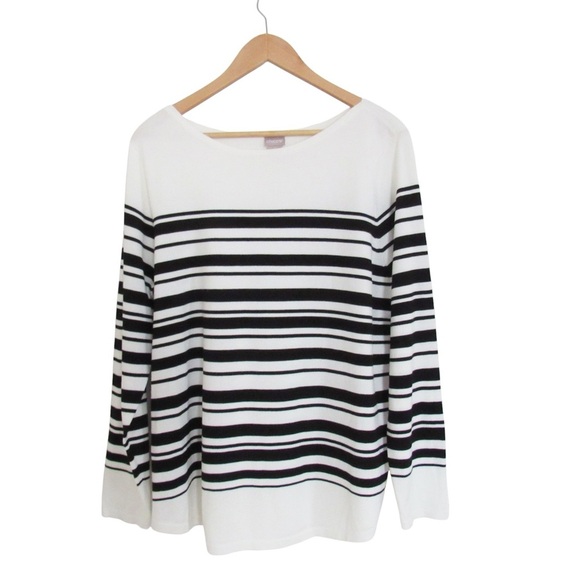 Chicos Bateau Neck Striped Pullover Sweater Size XL / 3 Black White Lightweight - Picture 1 of 10